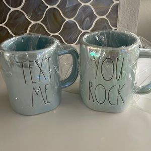 Rae Dunn set of two blue luminescent mugs.  Text Me and You Rock